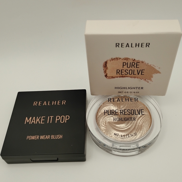 REALHER Make It Pop Power Wear Blush & REALHER Highlighter Pure Resolve - Picture 2 of 5